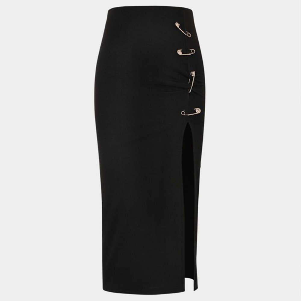 Elegant Black Safety Pin Detail Skirt S MC1